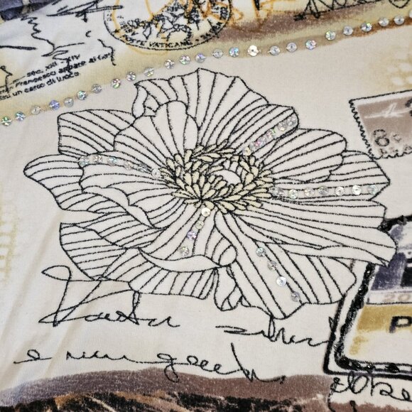 CJ Banks Paris France Knit Shirt Top 3/4 Sleeve Sequins White Cream Sz 2X Casual - Picture 5 of 10